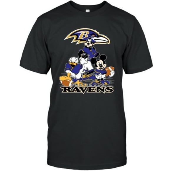 Nfl Baltimore Ravens Mickey Mouse Donald Duck Goofy Football T Shirt - Picture 1 of 4